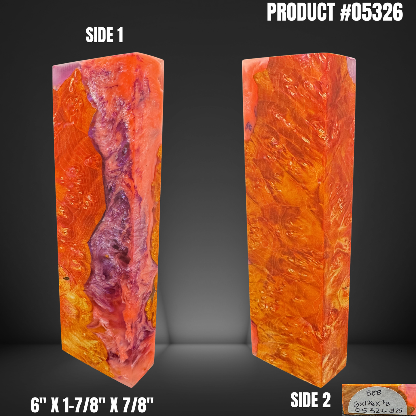 Knife Handle Scales Turning Block Pink Orange Stabilized Box Elder Burl #05326