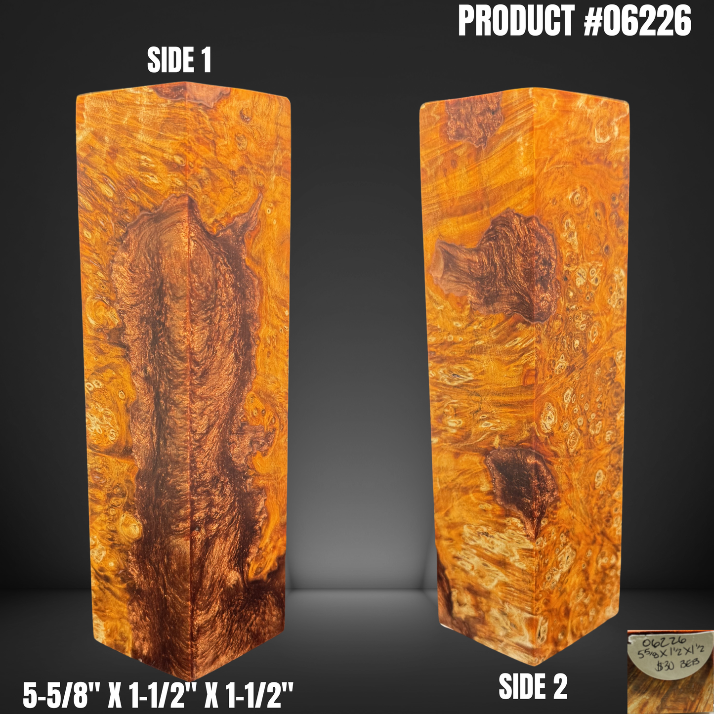 Knife Handle Scales Turning Block Orange Stabilized Box Elder Burl #06226