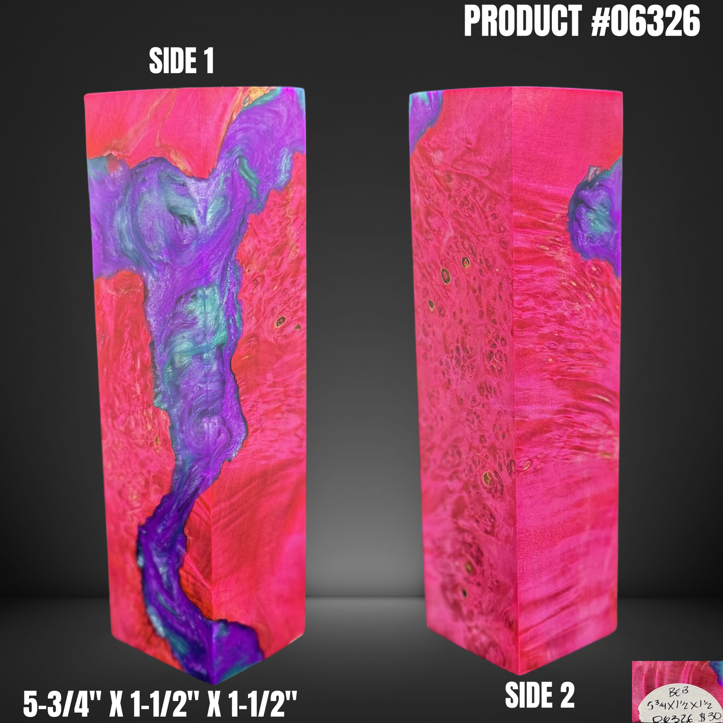 Knife Handle Scales Turning Block Pink Purple Stabilized Box Elder Burl #06326