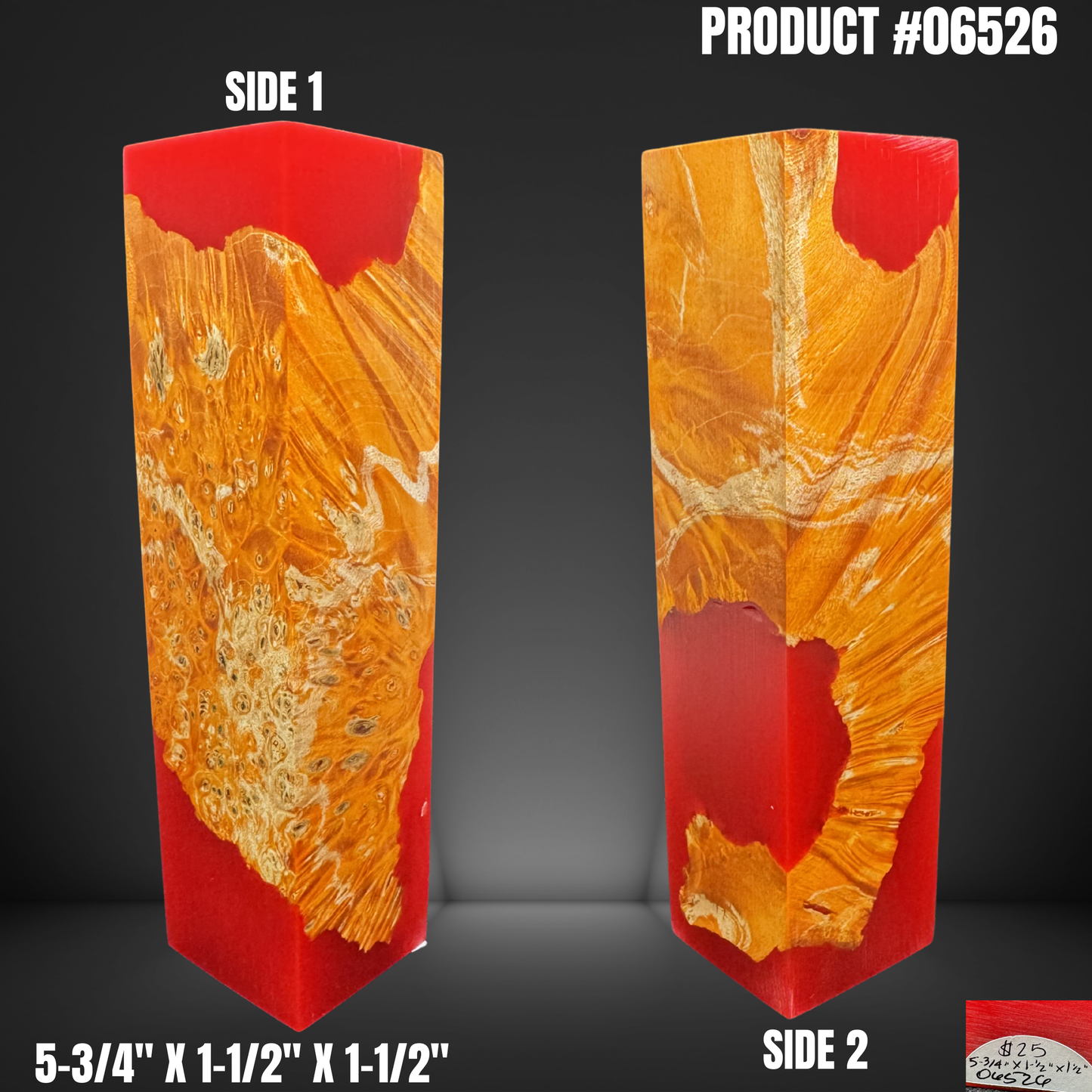 Knife Handle Scales Turning Block Orange Red Stabilized Box Elder Burl #06526