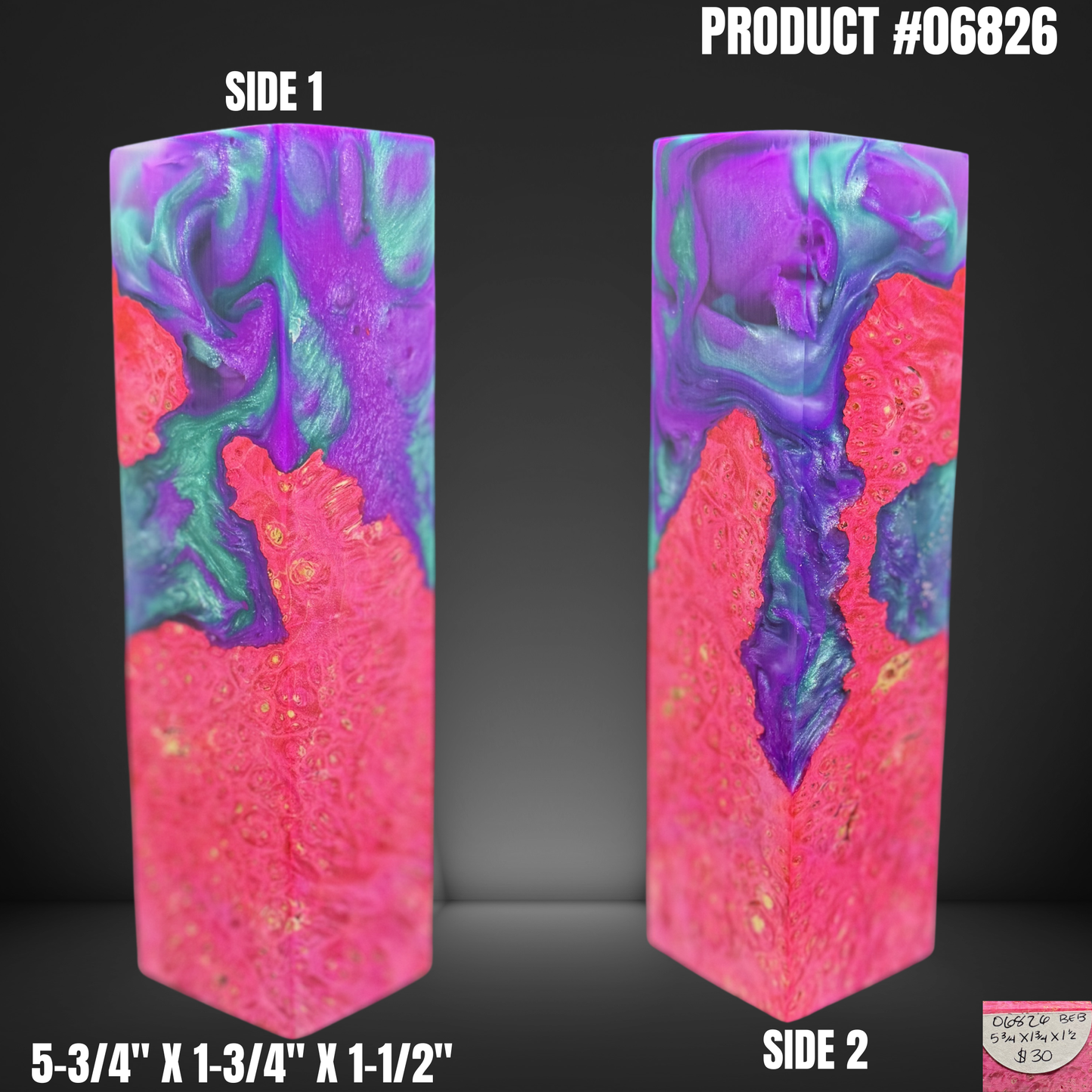 Knife Handle Scales Turning Block Pink Stabilized Box Elder Burl #06826