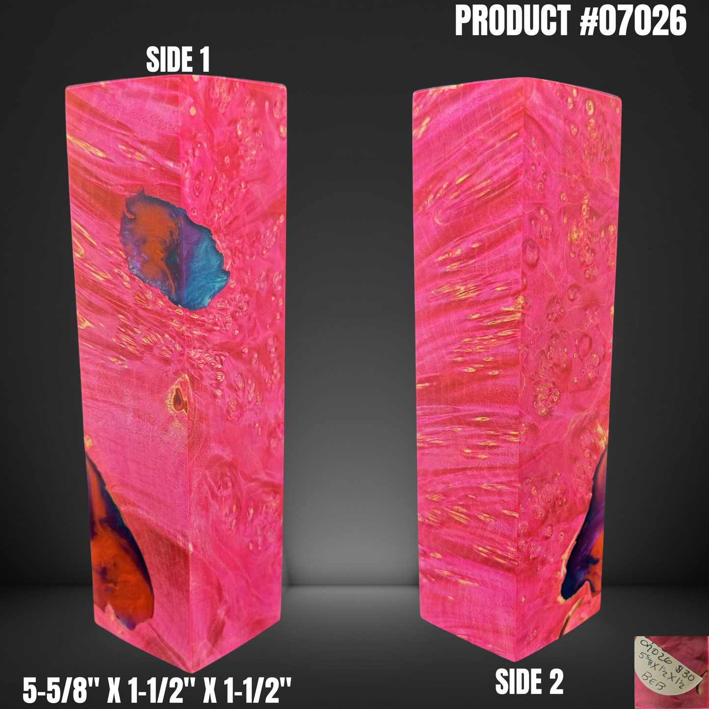 Knife Handle Scales Turning Block Pink Stabilized Box Elder Burl #07026