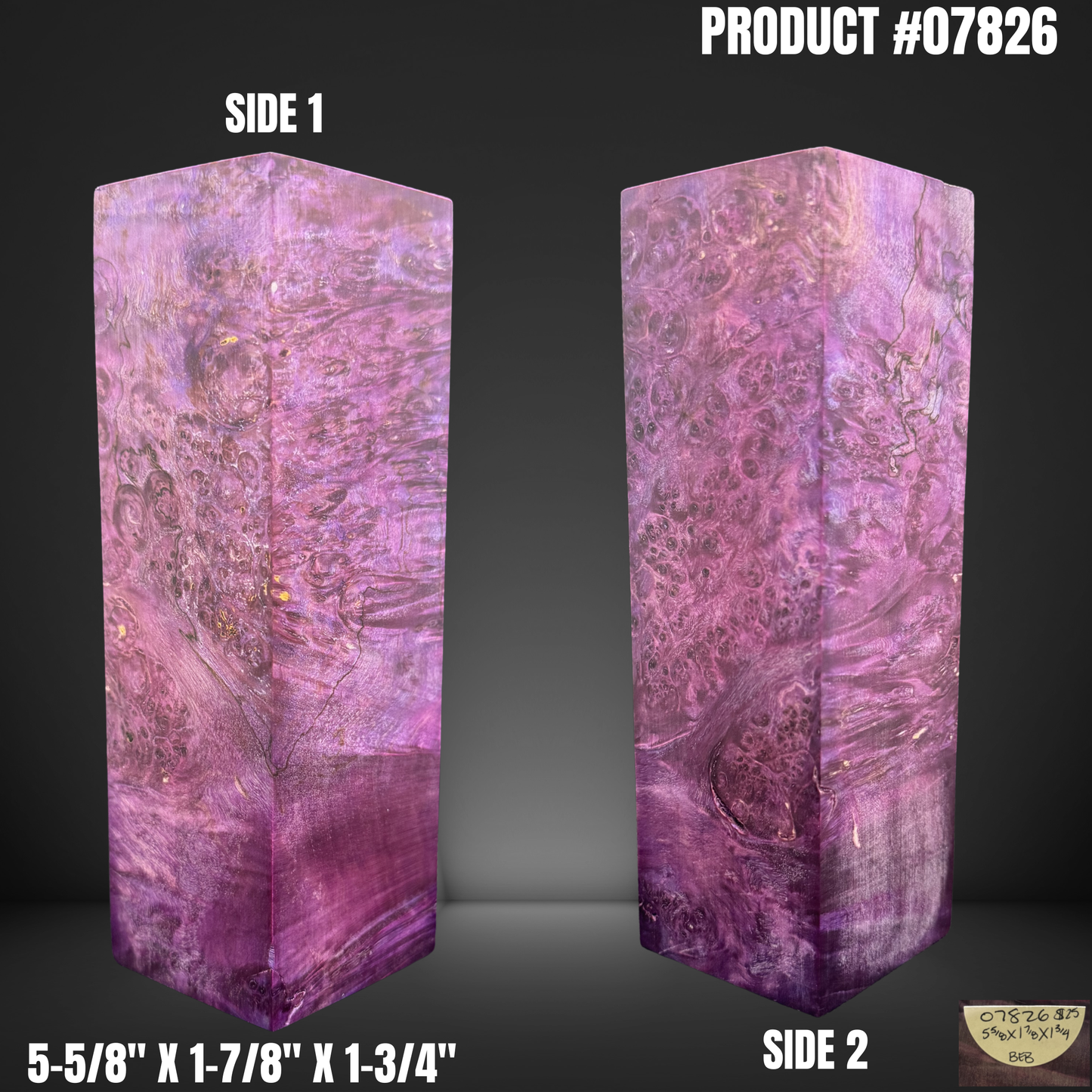 Knife Handle Scales Turning Block Purple Stabilized Box Elder Burl #07826