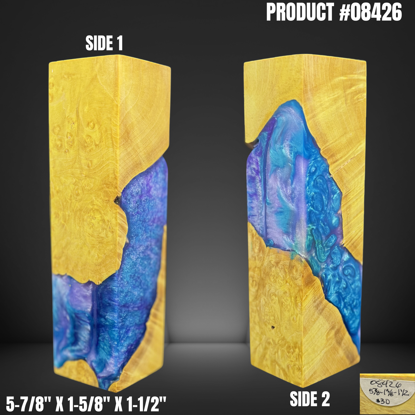 Knife Handle Scales Turning Block Blue Stabilized Box Elder Burl #08426