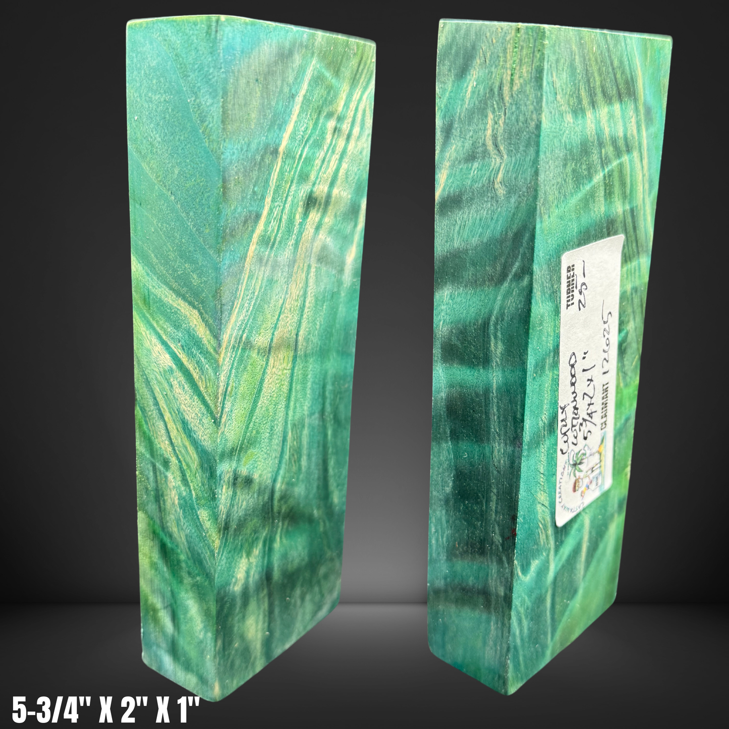 Green Curly Cottonwood Burl Knife Scale Block #12625