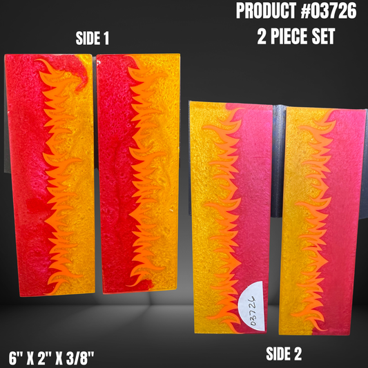 Red and Yellow Flame 3D Knife Handle Scales Turning Blank #03726