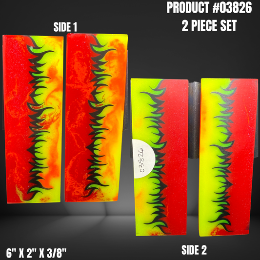 Red Yellow Black Flame 3D Knife Handle Scales Turning Blank #03826