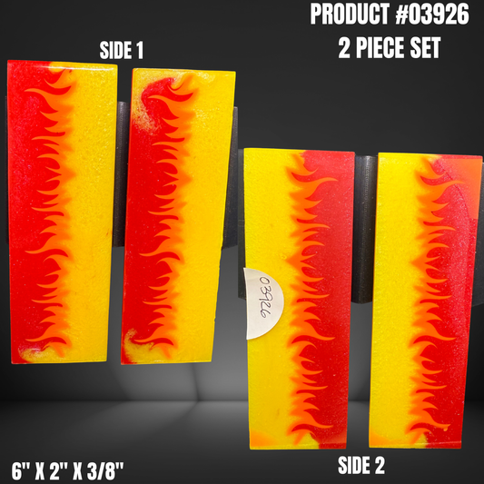 Red Yellow Orange Flame 3D Knife Handle Scales Turning Blank #03926