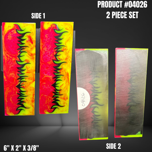 Red Yellow Black Flame 3D Knife Handle Scales Turning Blank #04026