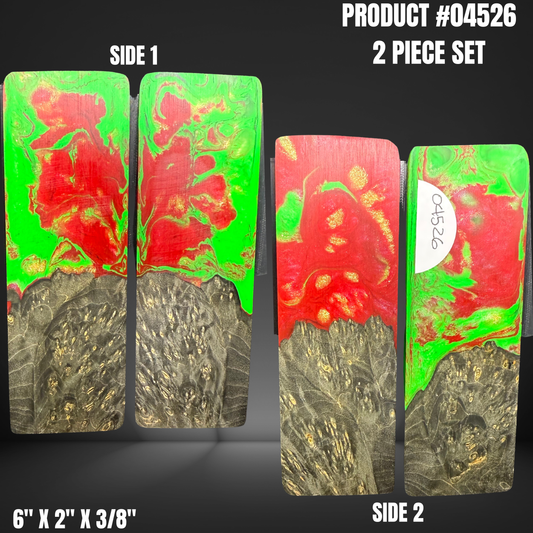 Red Green and Black Hybrid Knife Handle Scales Turning Blank #04526