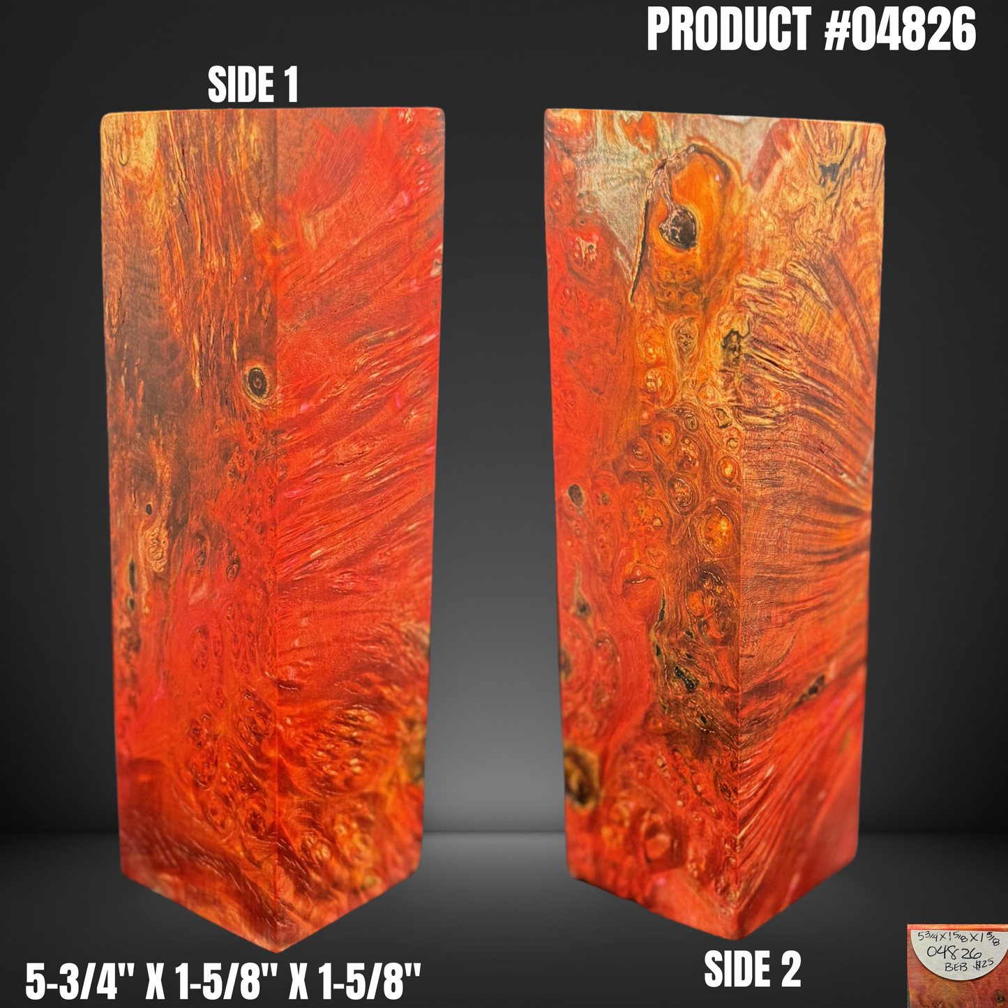 Knife Handle Scales Turning Block Orange Stabilized Box Elder Burl #04826