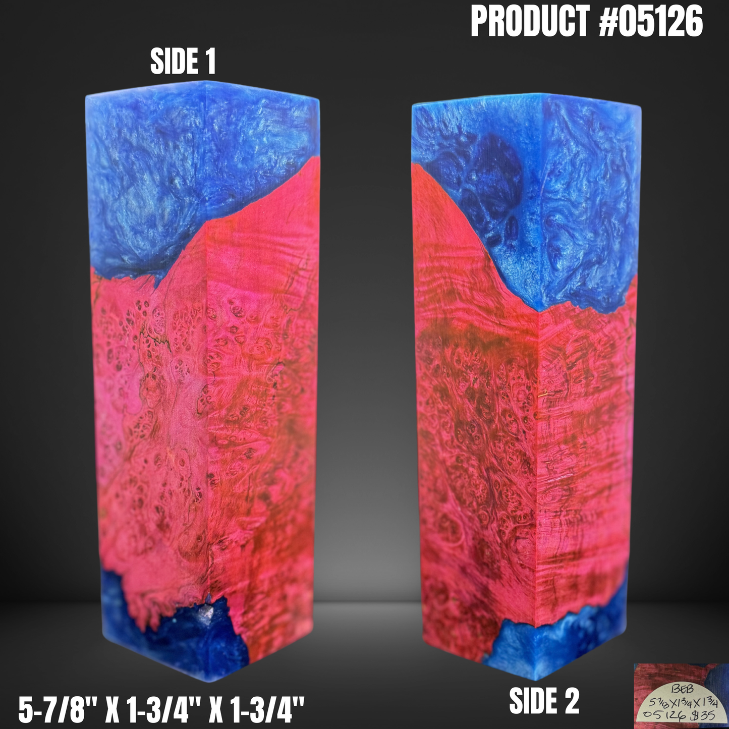 Knife Handle Scales Turning Block Pink Blue Stabilized Box Elder Burl #05126