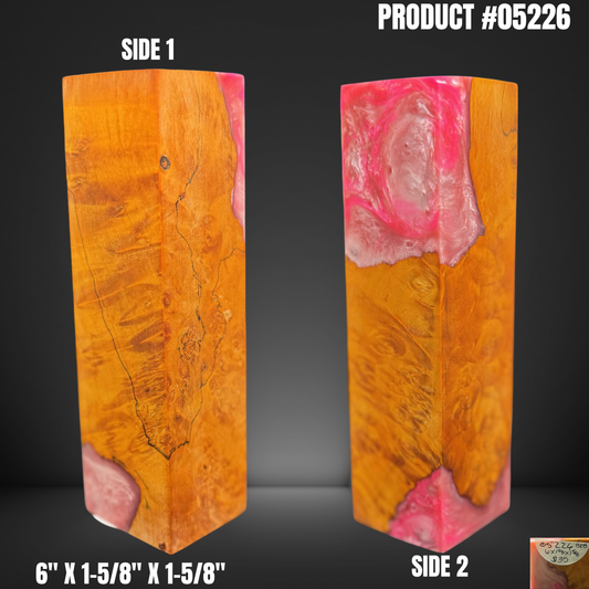 Knife Handle Scales Turning Block Pink Orange Stabilized Box Elder Burl #05226