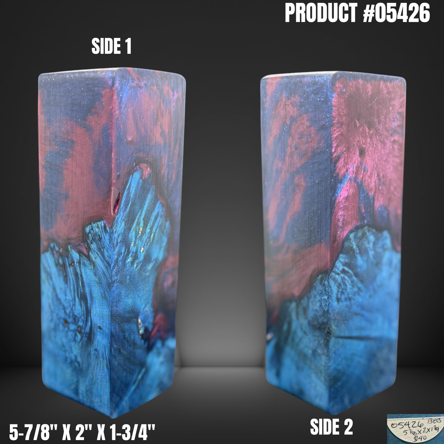 Knife Handle Scales Turning Block Blue Stabilized Box Elder Burl #05426