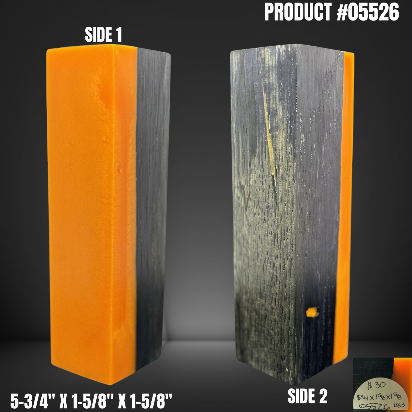 Knife Handle Scales Turning Block Black Orange Stabilized Box Elder Burl #05526