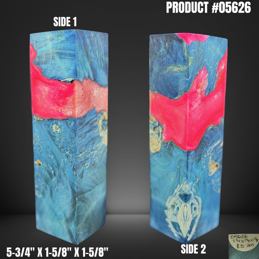 Knife Handle Scales Turning Block Pink Blue Stabilized Box Elder Burl #05626