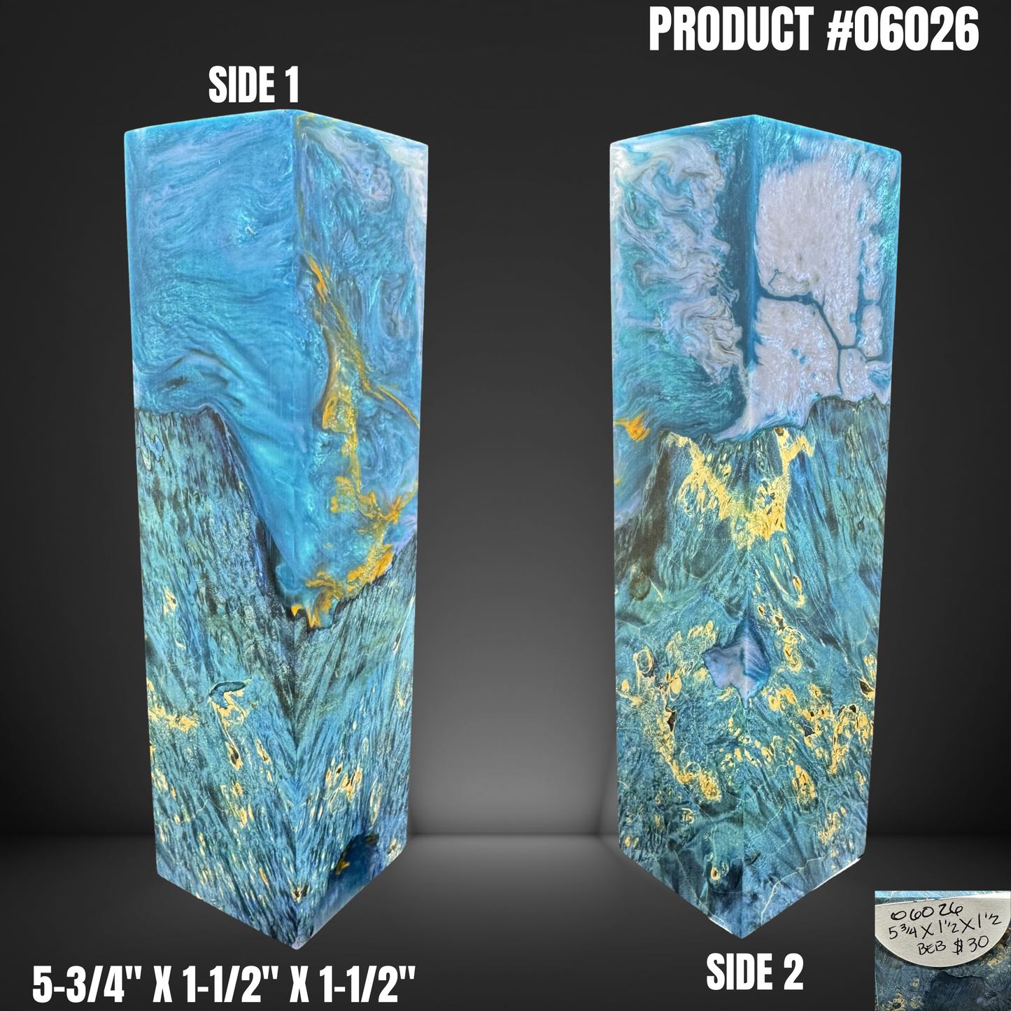 Knife Handle Scales Turning Block Blue Stabilized Box Elder Burl #06026