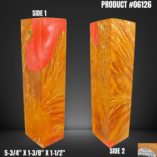 Knife Handle Scales Turning Block Orange Stabilized Box Elder Burl #06126