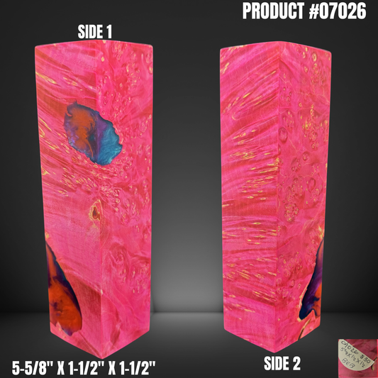 Knife Handle Scales Turning Block Pink Stabilized Box Elder Burl #07026