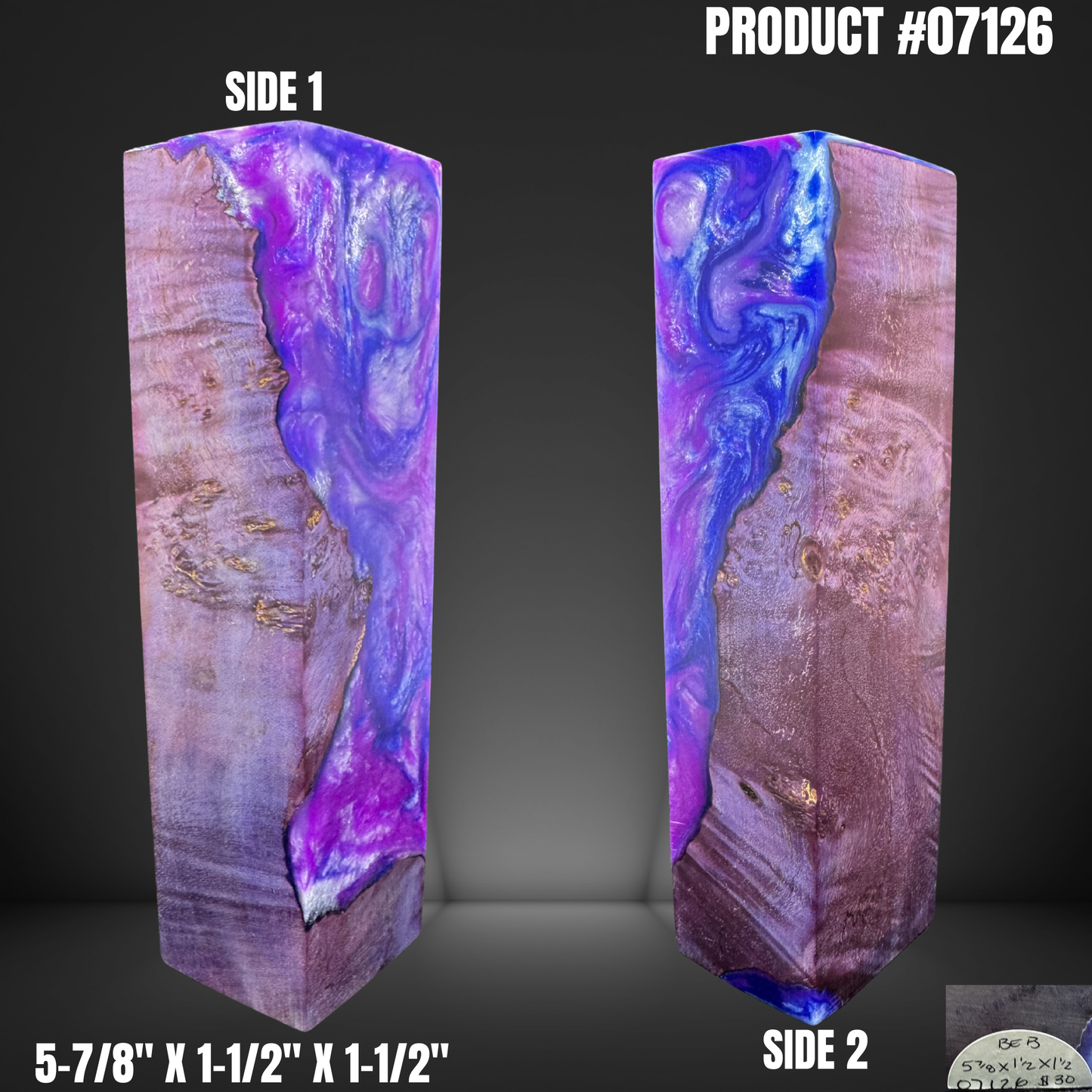 Knife Handle Scales Turning Block Purple Stabilized Box Elder Burl #07126