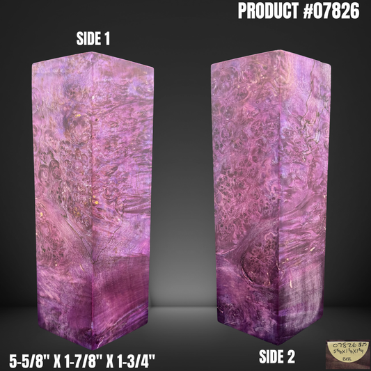 Knife Handle Scales Turning Block Purple Stabilized Box Elder Burl #07826