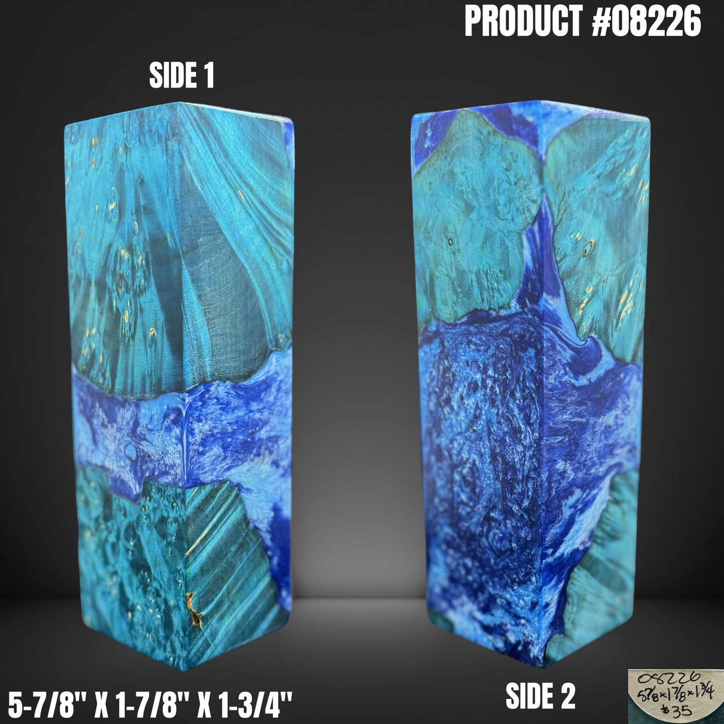 Knife Handle Scales Turning Block Blue Stabilized Box Elder Burl #08226