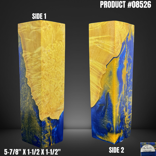 Knife Handle Scales Turning Block Blue Stabilized Box Elder Burl #08526